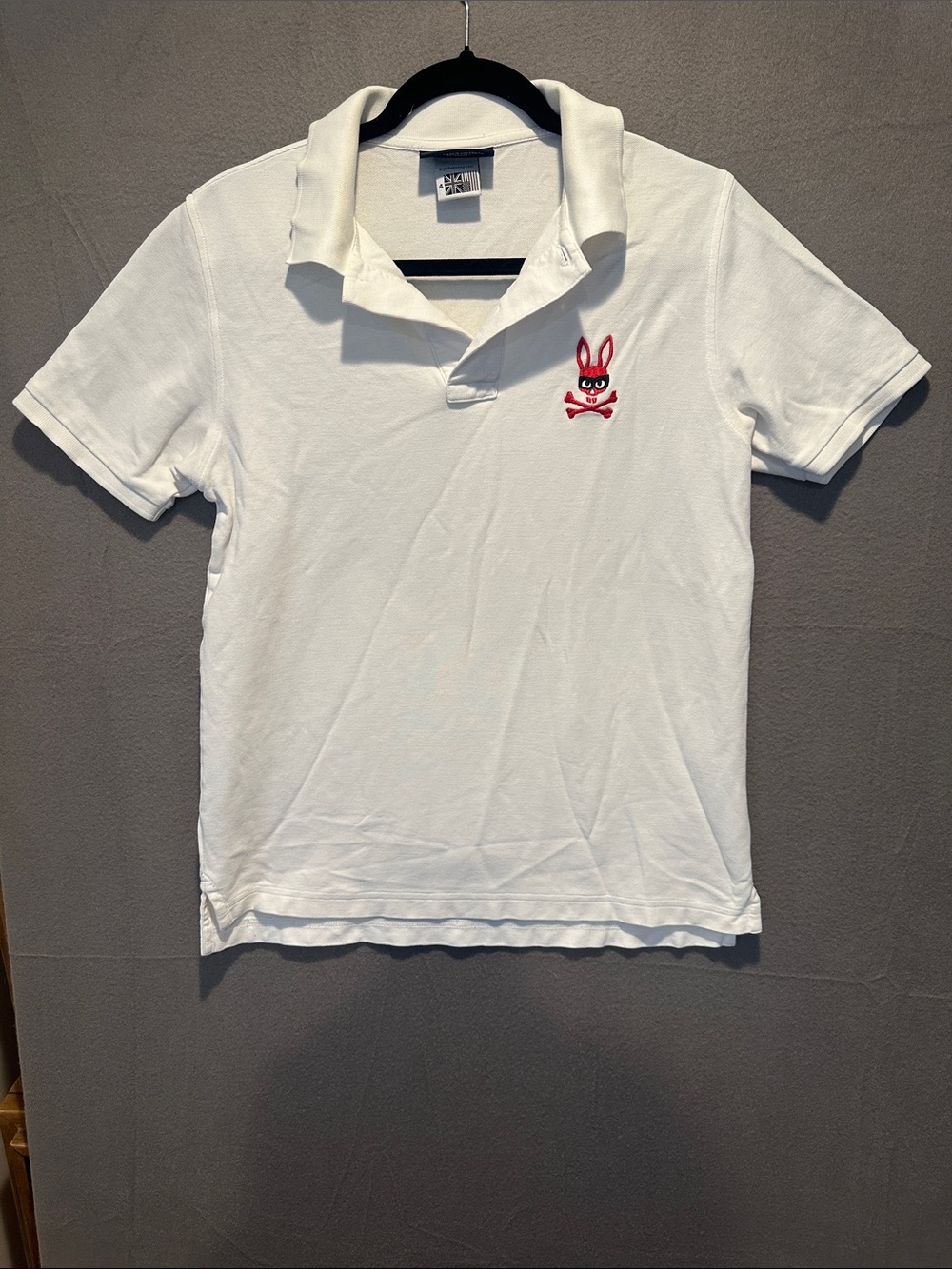 Psycho Bunny White Polo with Red Bunny Skull Logo